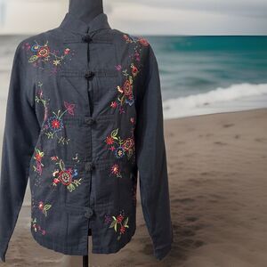 White Stag‎ Womens Shirt Jacket M Embroidered Oriental Print Vintage